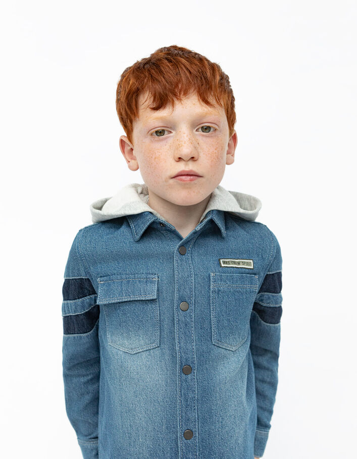 Chemise en jean bleu bio capuche amovible garçon