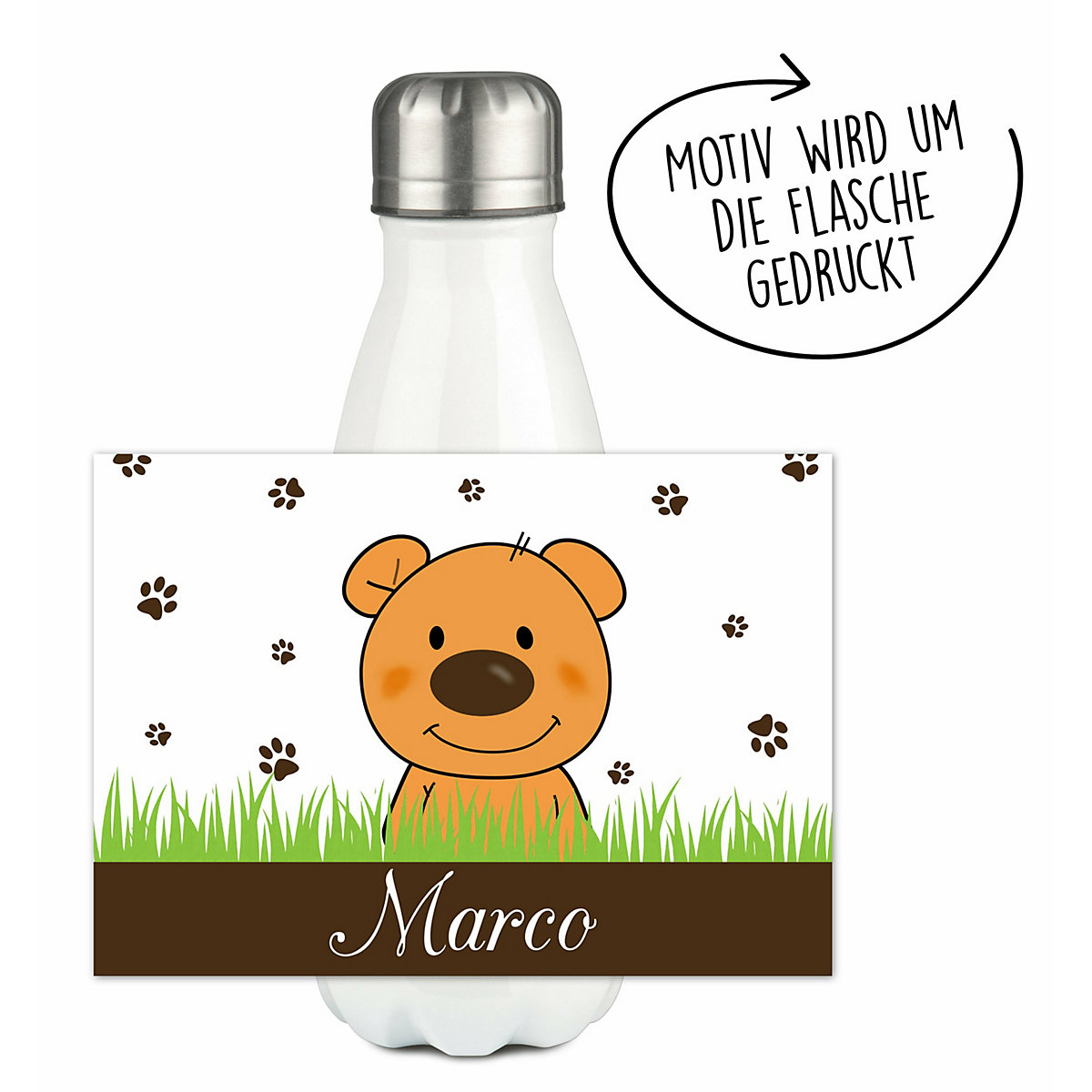 Edelstahl Kinder Thermoflasche / Trinkflasche bunt Teddy Bär Spülmaschinenfest, Auslaufsicher, Bruchfest, Doppelwandig, Für Heißgetränke geeignet, Mit Deckel, Isoliert
