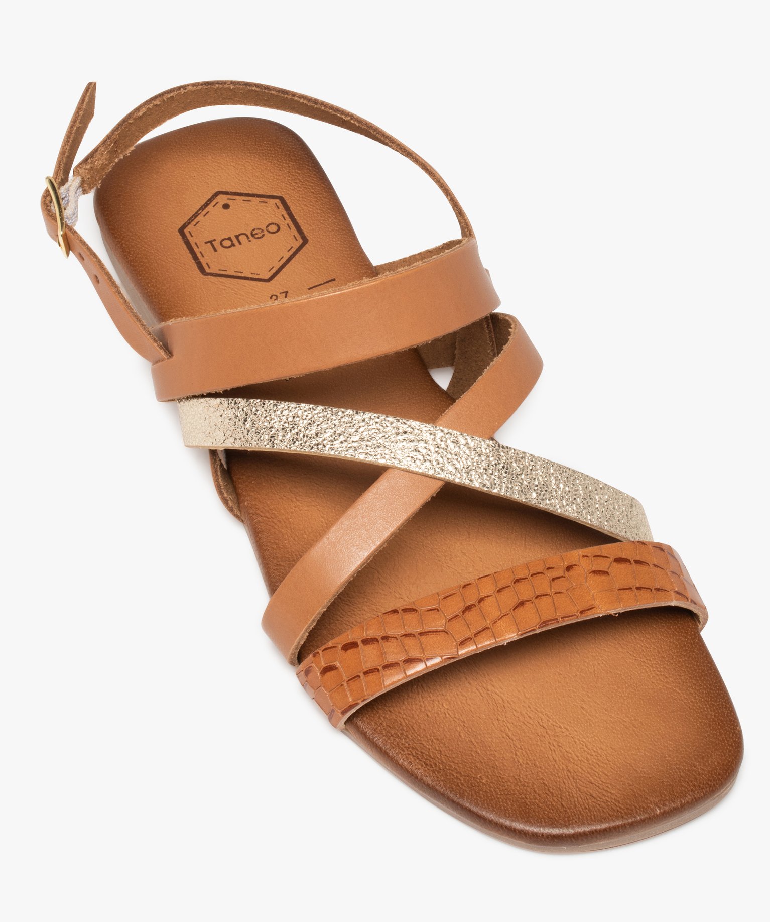 Sandales femme à talon plat et brides en cuir - Tanéo marron | GEMO