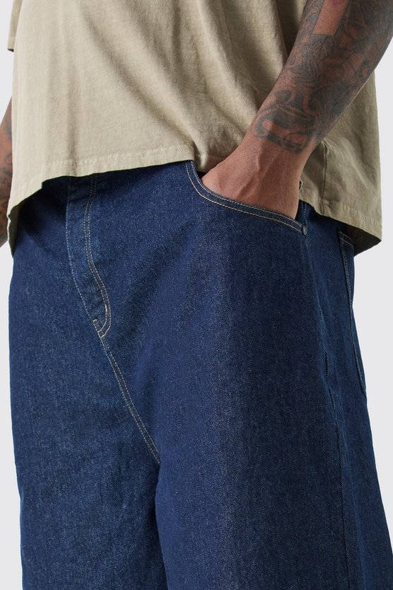 Plus lange Jeansshorts in Indigo-Waschung