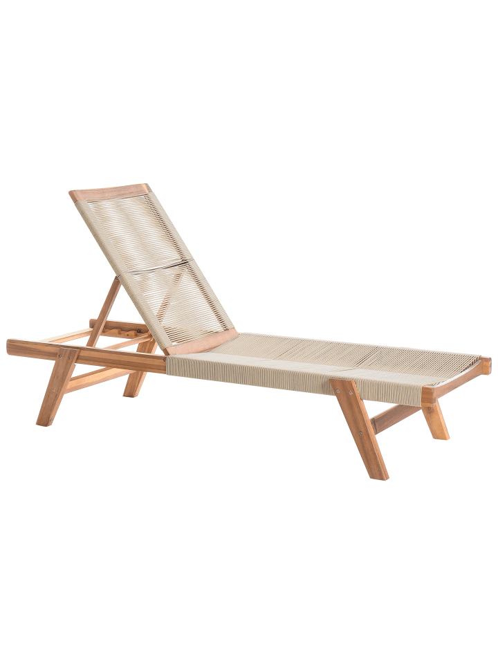 Beliani Gartenliege PROSSEDI in Beige/Heller Holzfarbton - (W) 64 x (H) 35 x (L) 190 cm günstig kaufen onesize