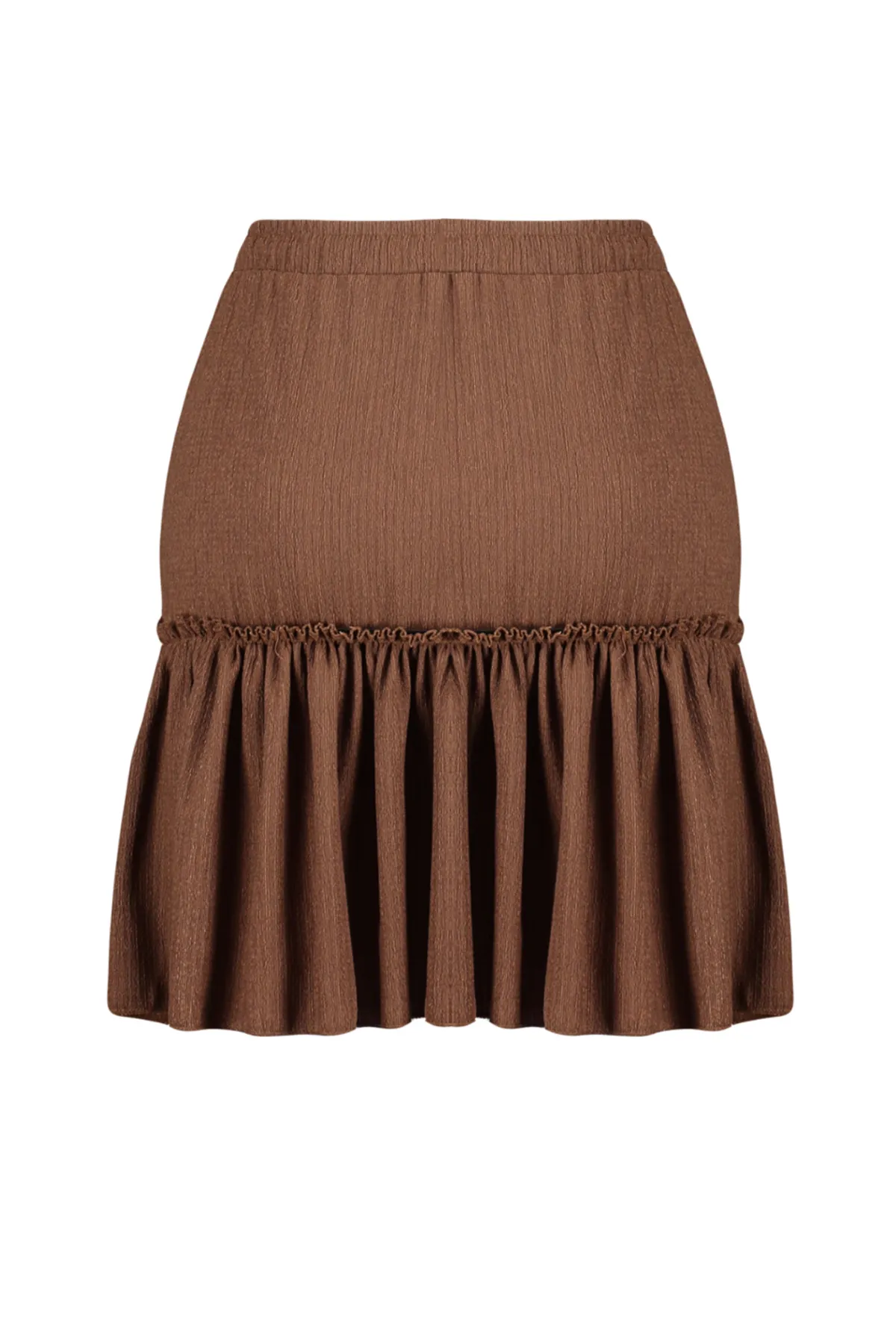 Trendyol Curve  Brauner Mini-Strickrock mit Rüschen TBBSS24AZ00020