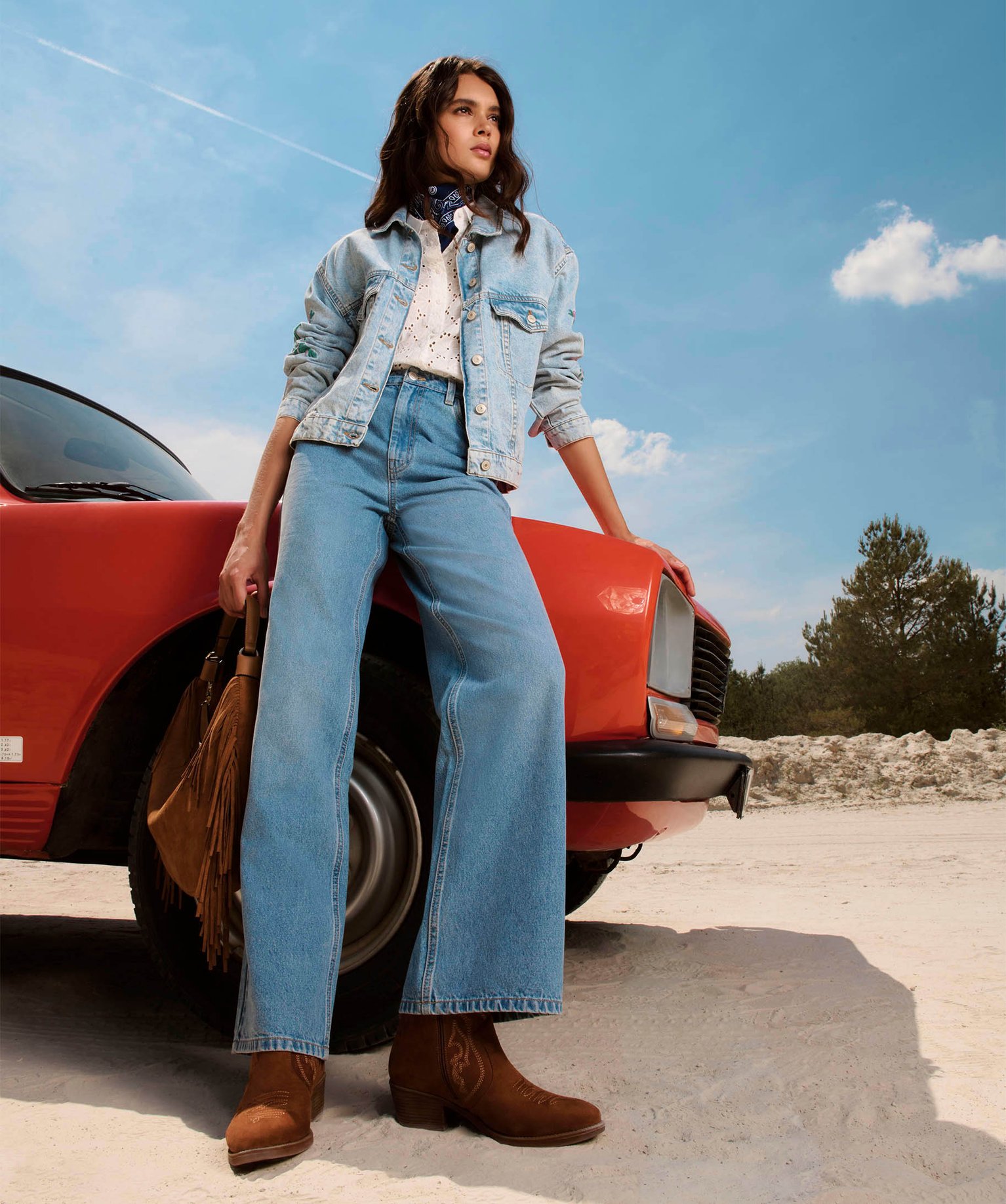 Jean "Wide legs" taille haute coloris délavé femme stone | GEMO