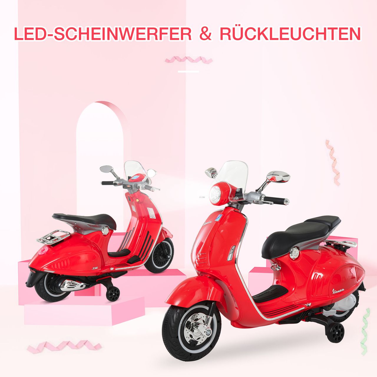 HOMCOM Elektrofahrzeug, Kinderfahrzeug, Kindermotorrad, Elektro-Motorrad mit MP3-Musik Beleuchtung, 3-6 Jahre, PP, Rot, 108 x 49 x 75 cm