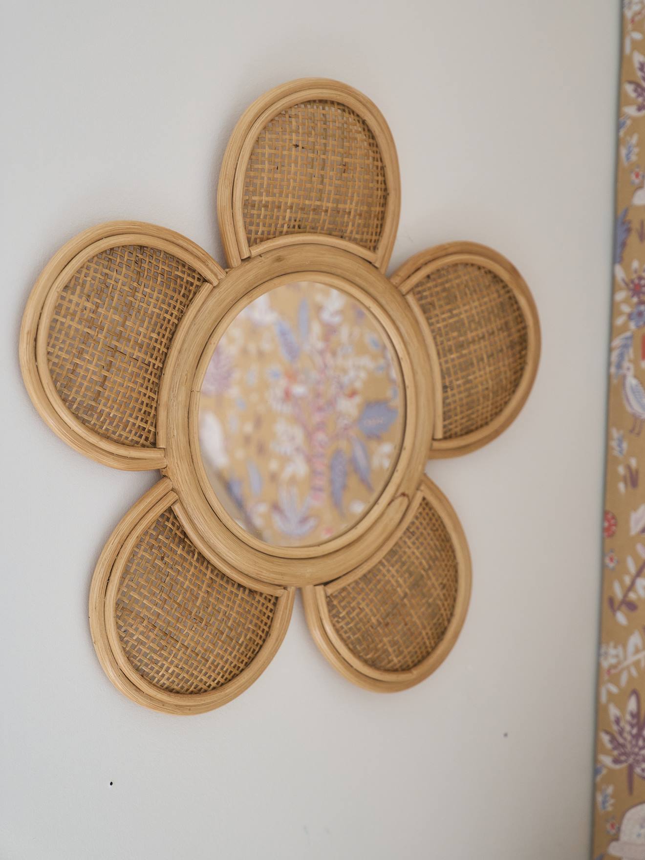 Miroir rotin et cannage Fleur beige doré