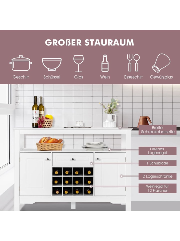 COSTWAY Sideboard mit Weinregal in Weiß günstig kaufen onesize