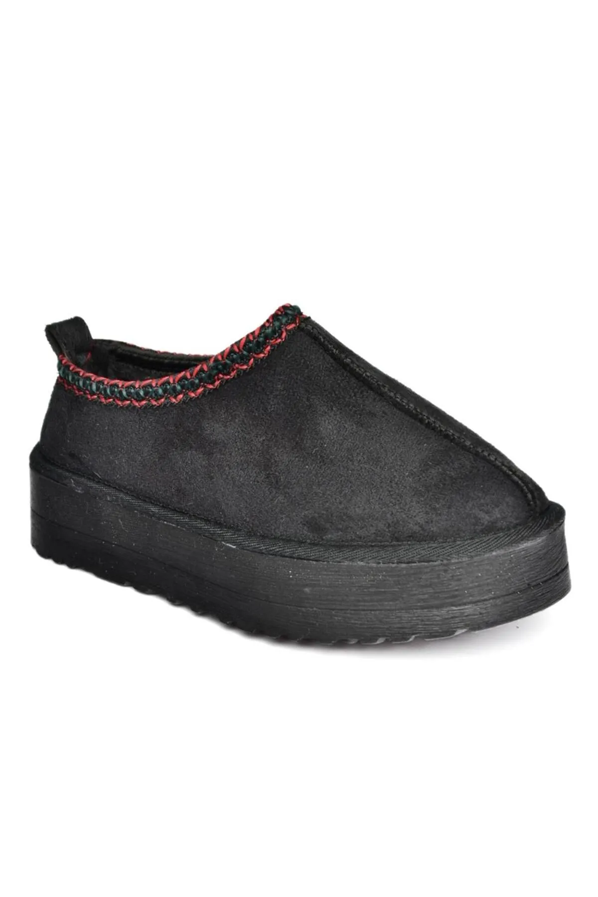 Fox Shoes  R612047302 Schwarze Wildleder-Damenhausschuhe mit dicker Sohle und haariger Innenseite