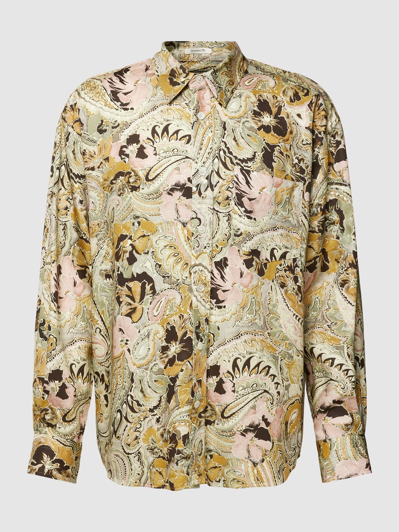 Oversized Fit Freizeithemd aus Lyocell mit Allover-Muster in hellgelb