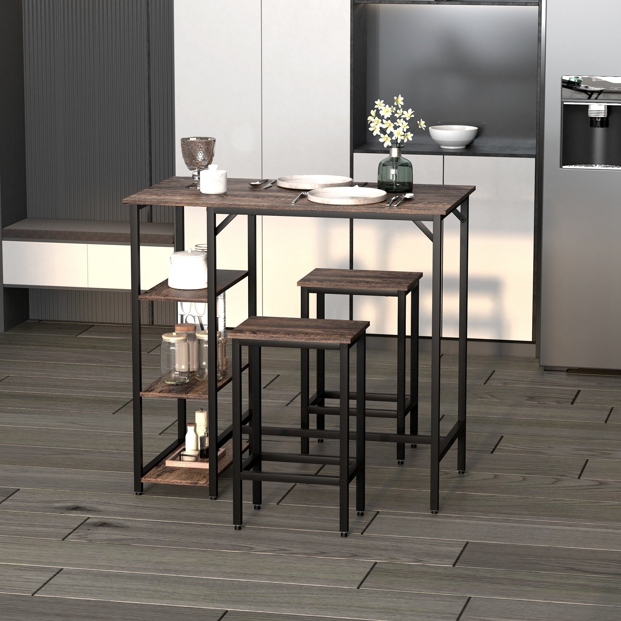 HOMCOM Bargruppe Bartisch-Set mit 2 Barhockern