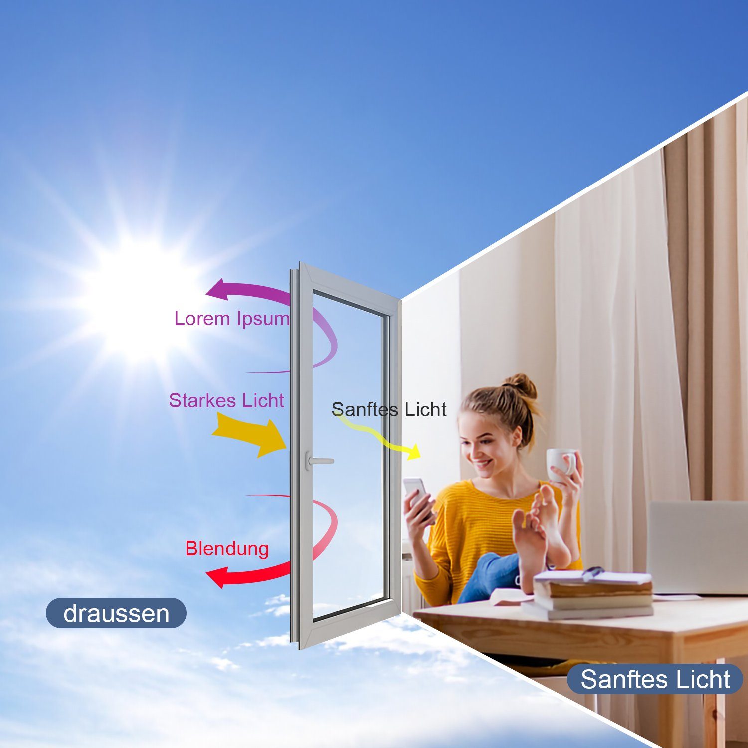 Fensterfolie Sichtschutzfolie Fensterfolie Spiegelfolie Selbstklebender Sonnenschut, Lospitch