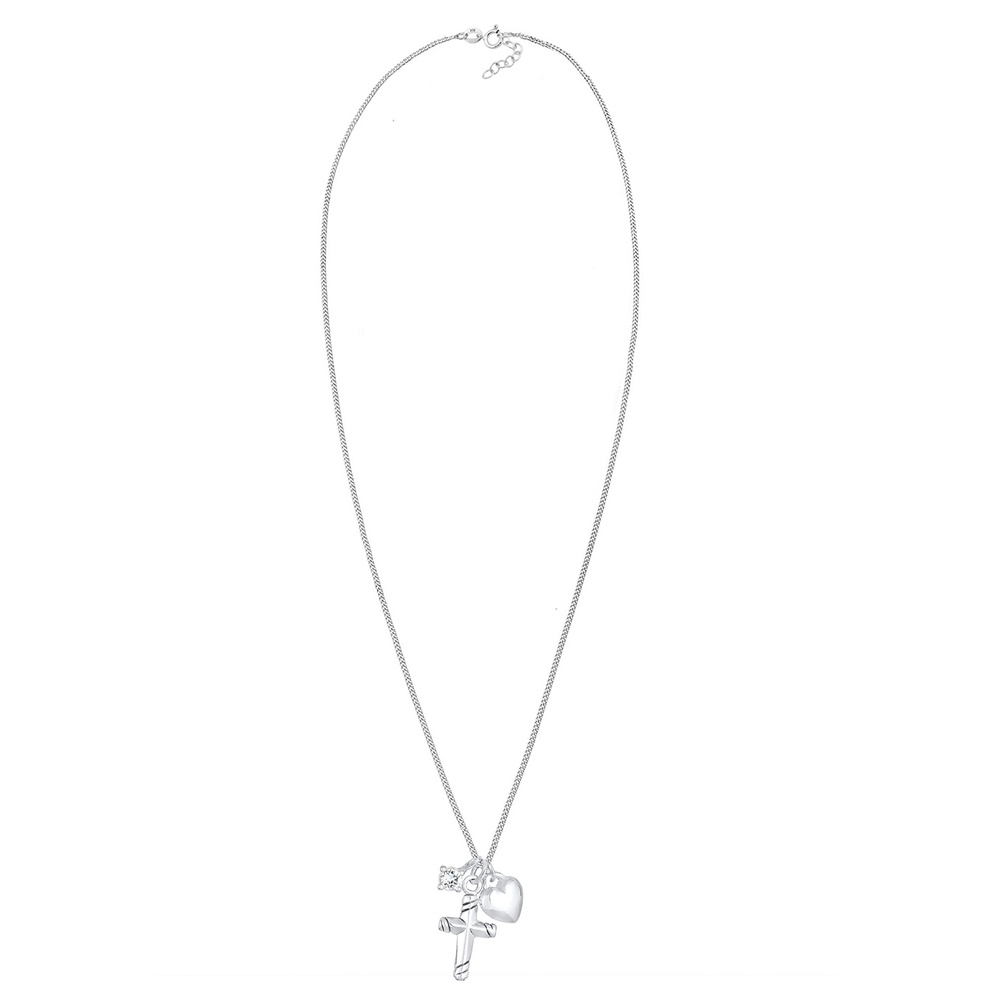 Elli Elli Collier Pendentifs de Coeur Croix Poisson Réligion avec Cristaux de Zircone  collier