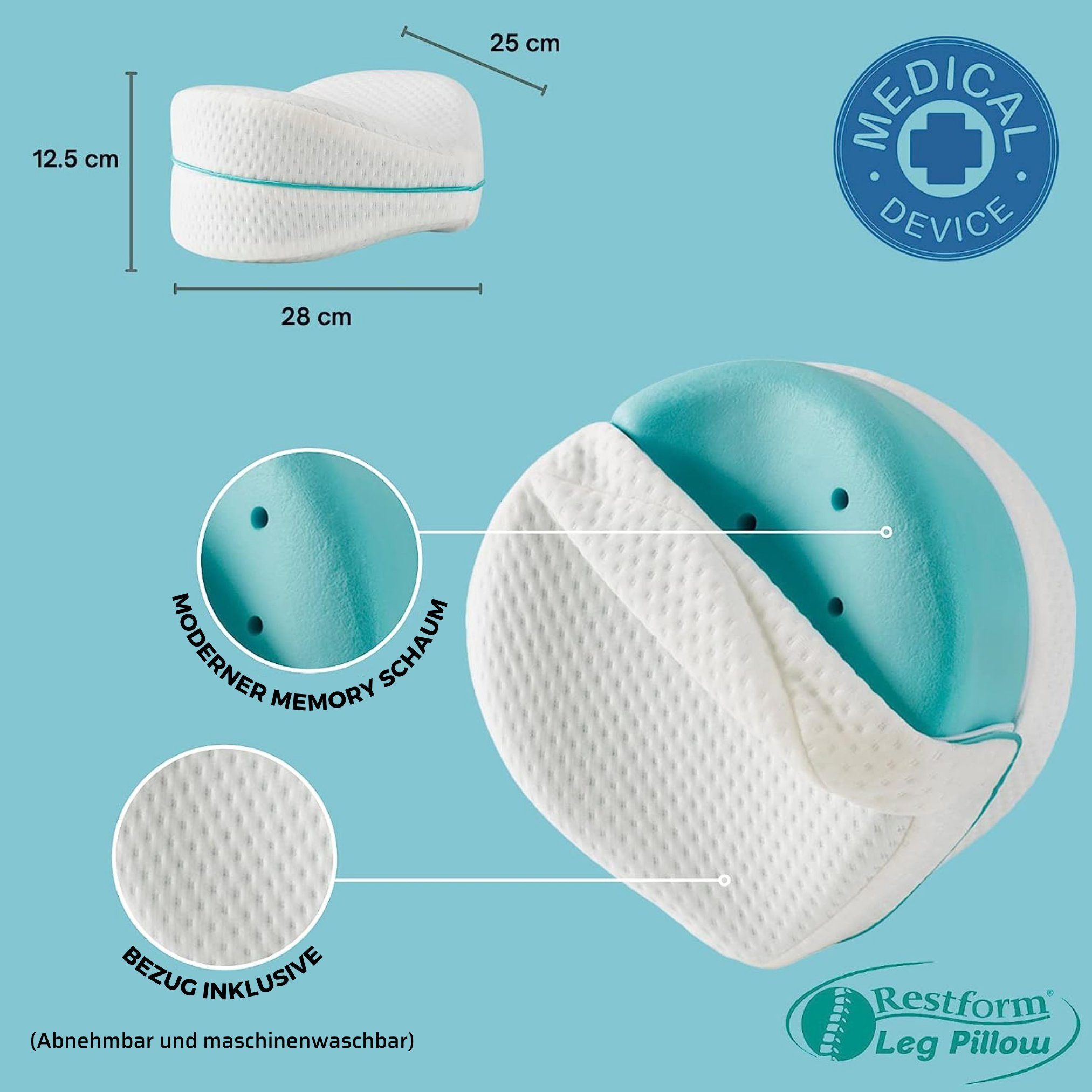 Restform® Seitenschläferkissen Leg Pillow ergonomisches Knie- und Beinruhekissen, Spar-Set, 1-tlg., Orthopädisches Beinkissen aus Memory-Schaum, Seitenschläferkissen