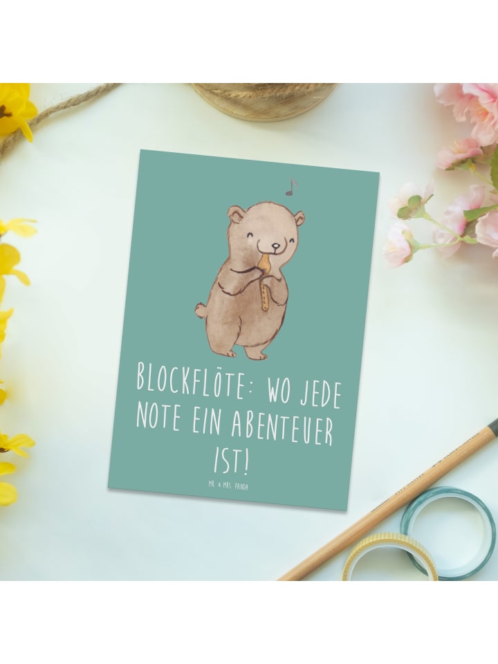 Mr. & Mrs. Panda Postkarte Abenteuer Blockflöte mit Spruch in Meeresbrise günstig kaufen onesize