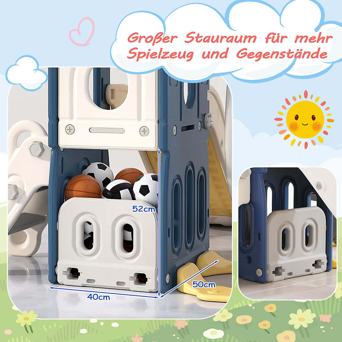 Rutsche 5-in-1 Kinderrutsche mit Schaukeln, Basketballkorb, Kletterspielzeug mit Trittleiter