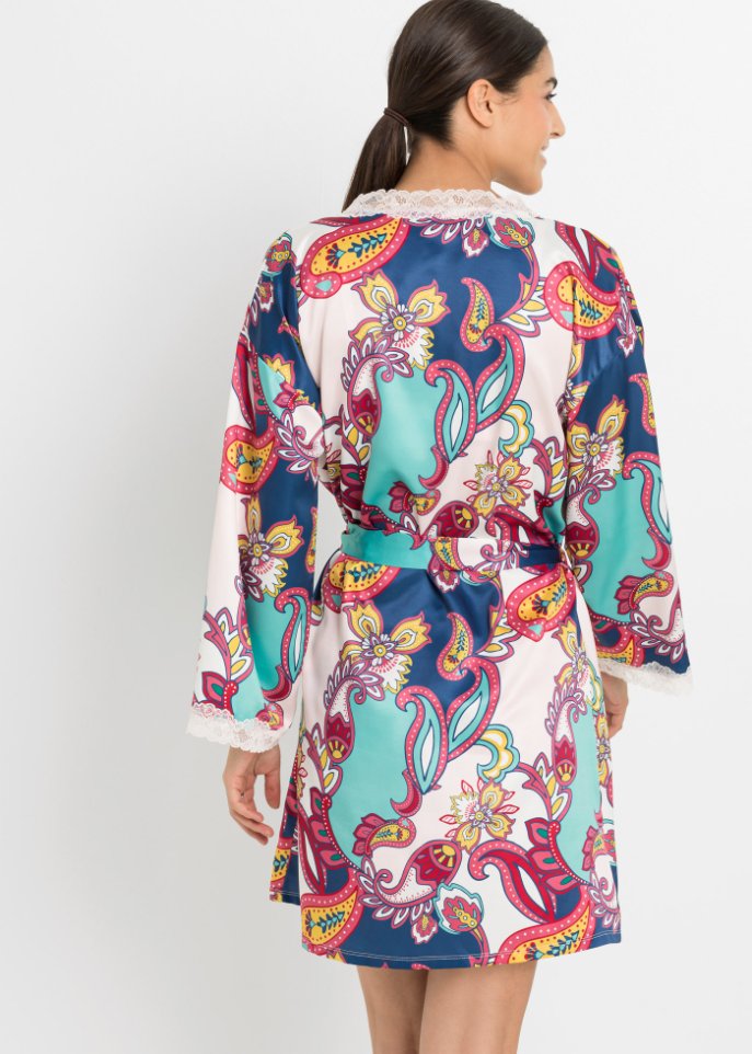 Satin Kimono mit modernem Paisley Print