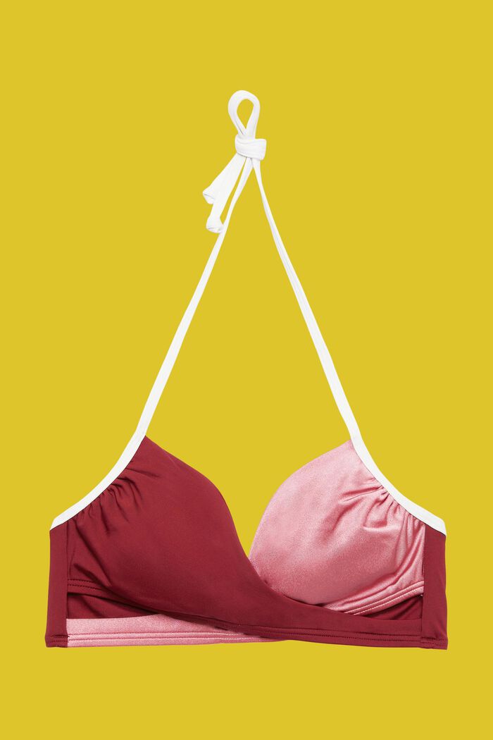 Dreifarbiges, wattiertes Bikinitop im Wickel-Look