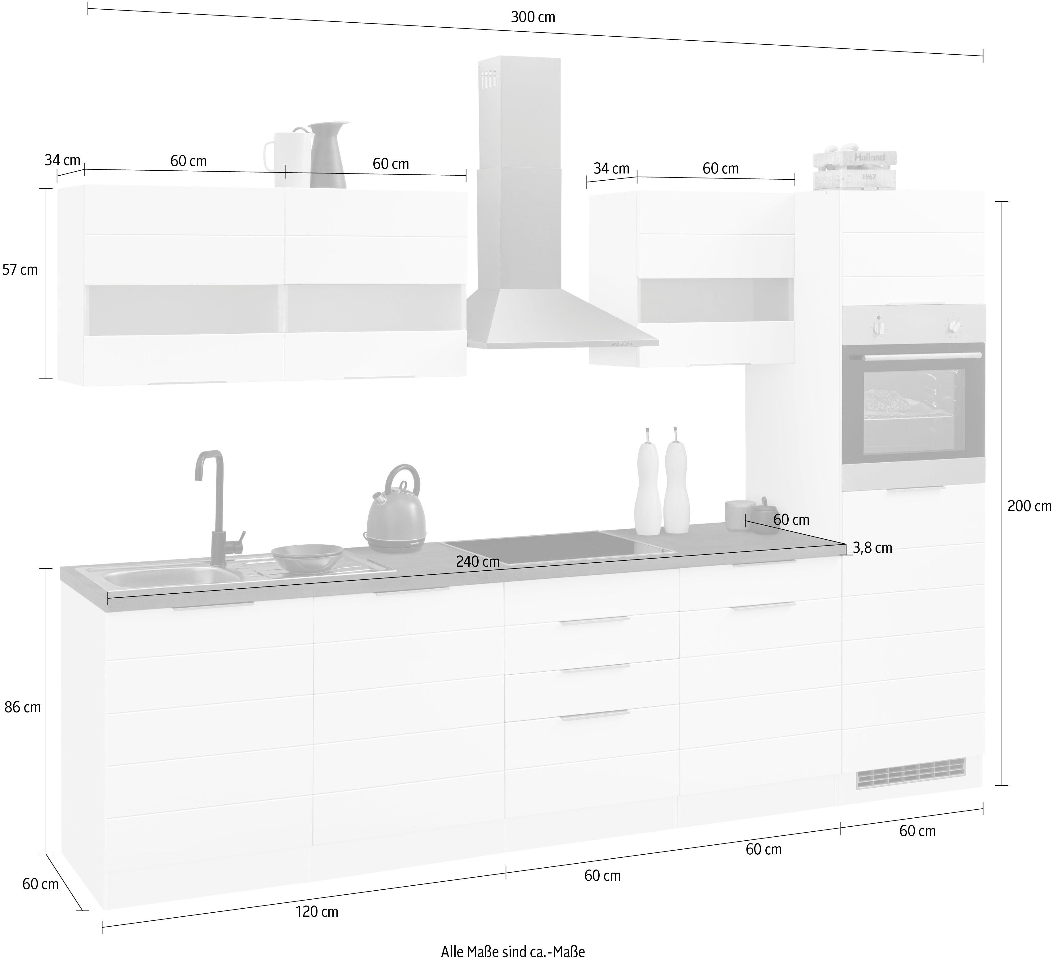 HELD MÖBEL Küche Luhe, 300 cm breit, wahlweise mit oder ohne E-Geräten, gefräste MDF-Fronten