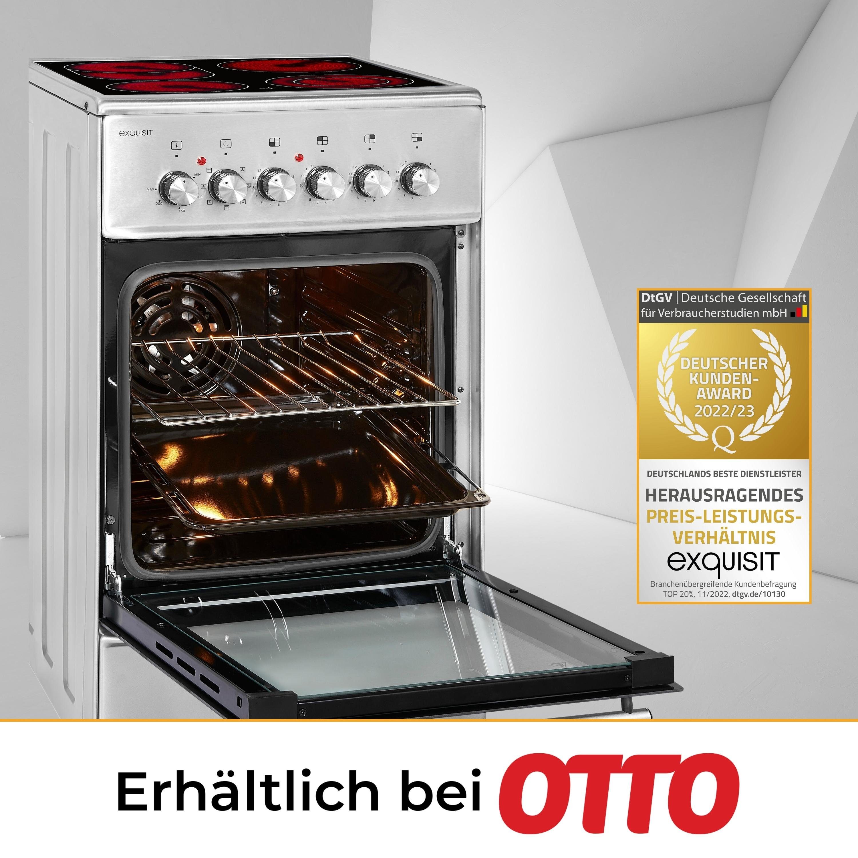 exquisit Elektro-Standherd ECM 8-4.1 BZ, Heißluft, 2-Kreisbräter & Bräterzone ideal für flexibles Kochen