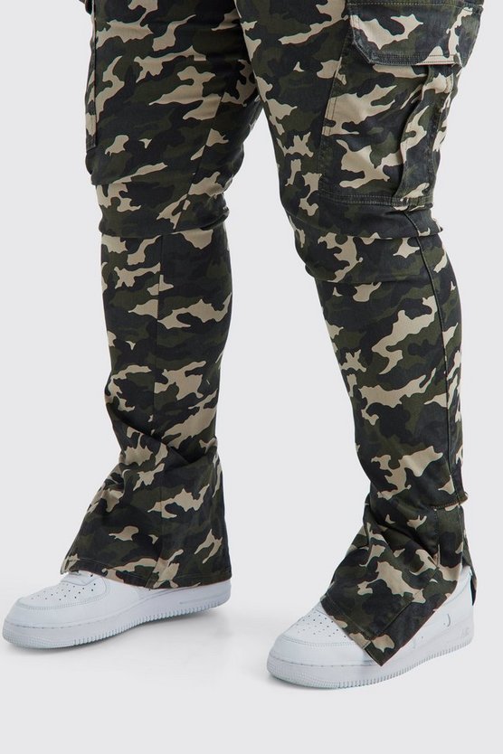 Plus Skinny Camouflage Cargo-Hose mit geteiltem Saum