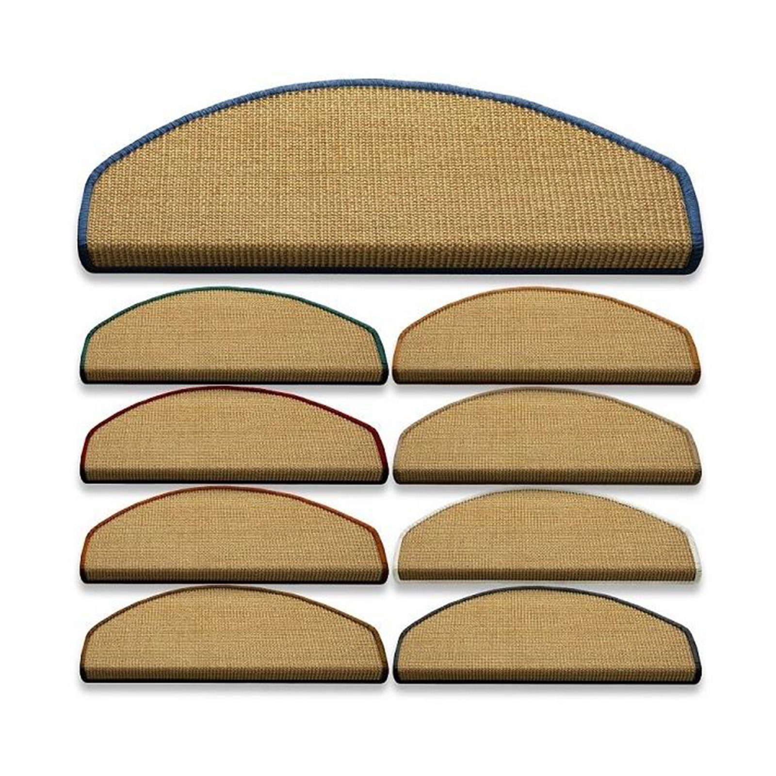 Stufenmatte Rio Natur mit farbiger Kettelung, Stufenschutz, Treppenschutz, Karat, Halbrund, Höhe: 6 mm, 100% Sisal