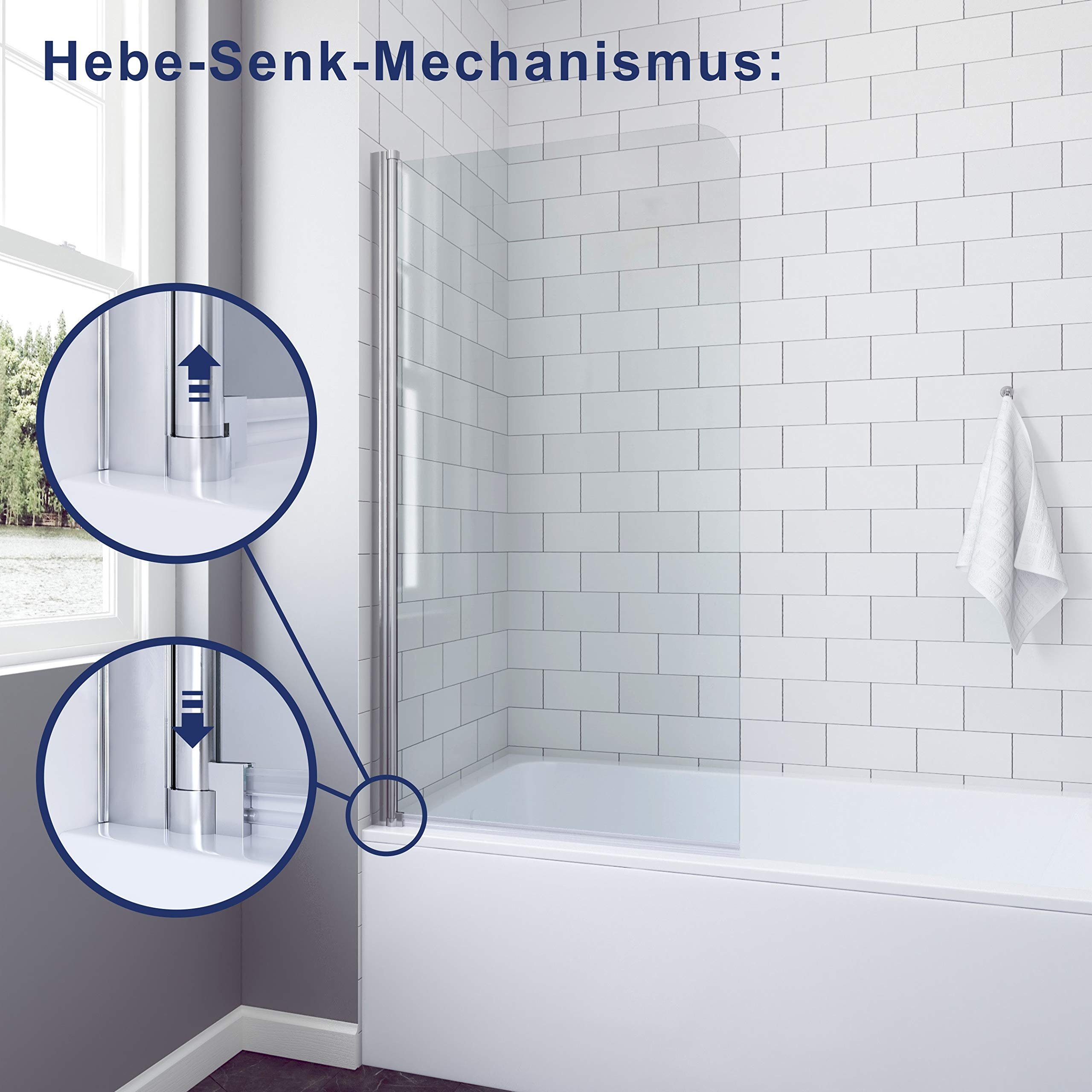 AQUABATOS Badewannenaufsatz Badewannenaufsatz Duschabtrennung Duschwand für Badewanne, 5 mm Einscheibensicherheitsglas (ESG), 80x140cm, Nano Beschichtung, mit Verstellbereich