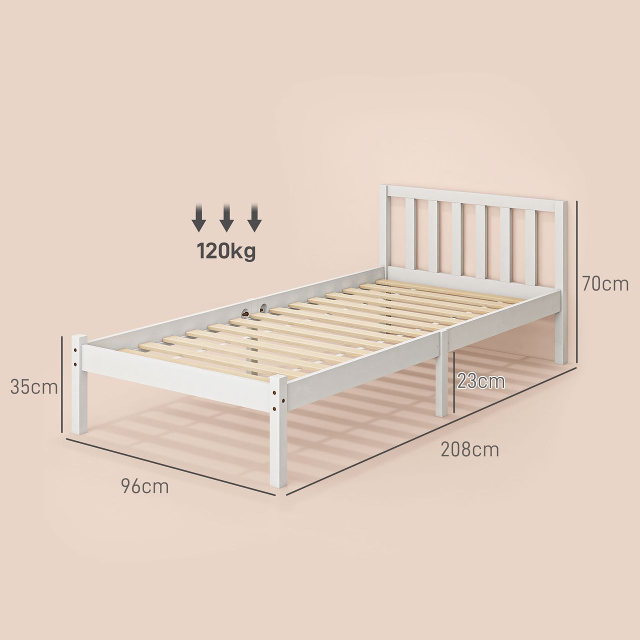 HOMCOM Bettrahmen Holzbett, 208 x 96cm Bettgestell mit Kopfteil für Schlafzimmer