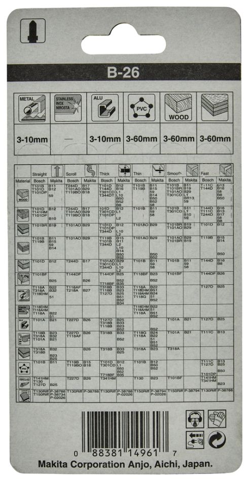 Makita Zubehör A-85771 Stichsägeblatt B26 5 Stück