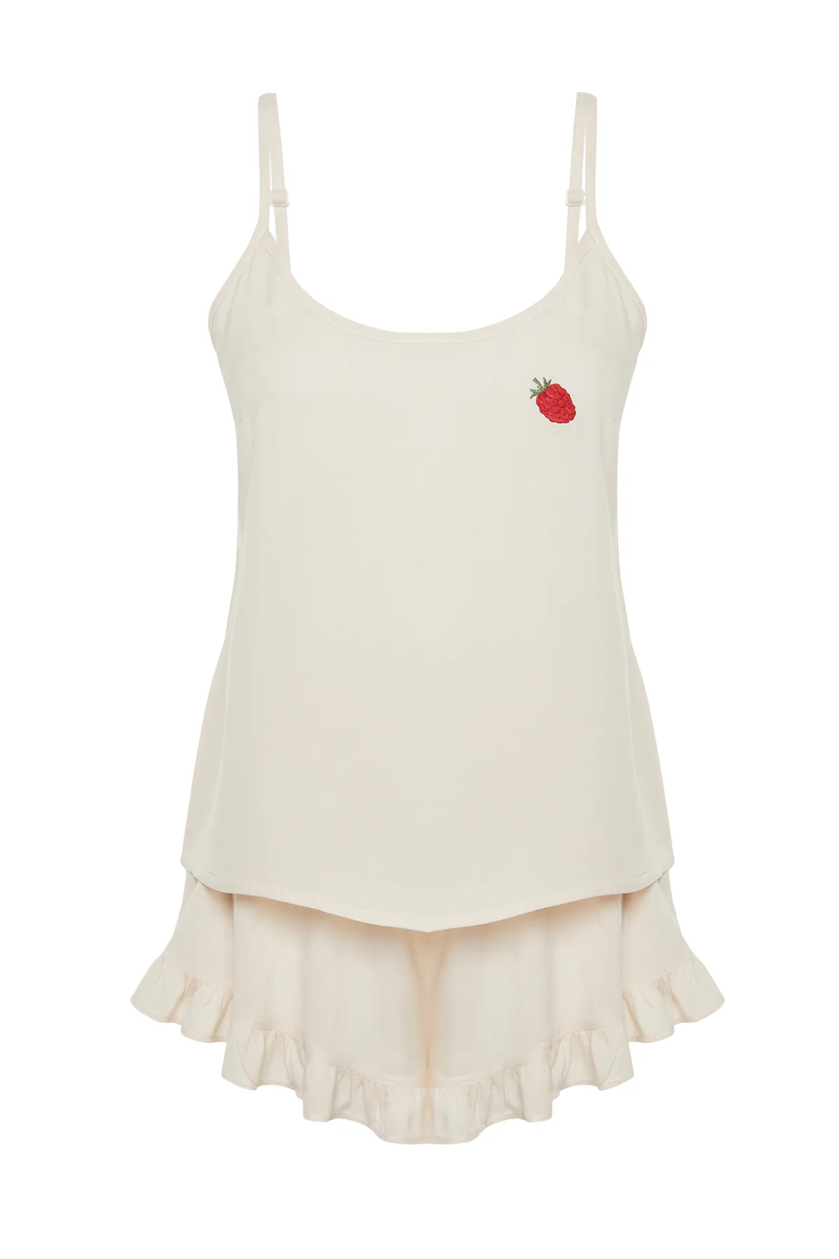Trendyol Collection  Hellrosa Pyjama-Set aus Viskosegewebe mit Fruchtstickerei THMSS24PT00195