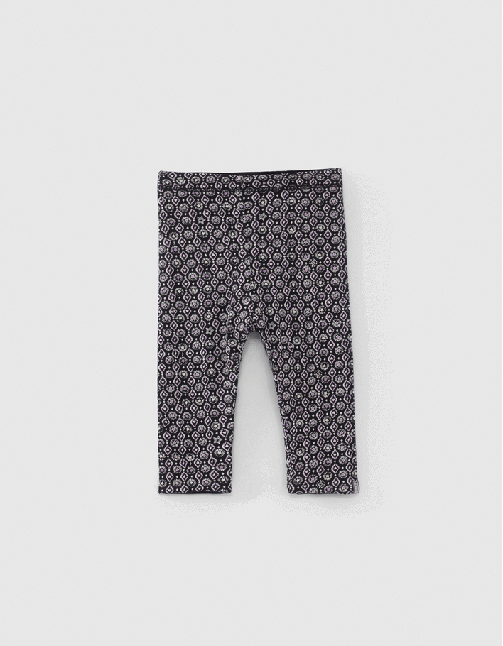 Leggings réversible imprimé rock et noir bébé fille
