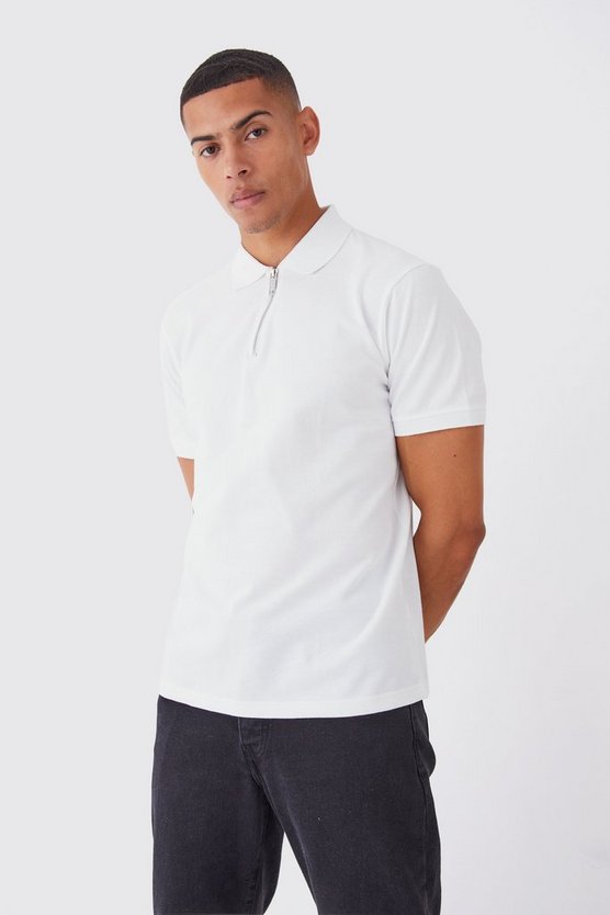 Slim-Fit Pique Poloshirt mit 1/4 Reißverschluss