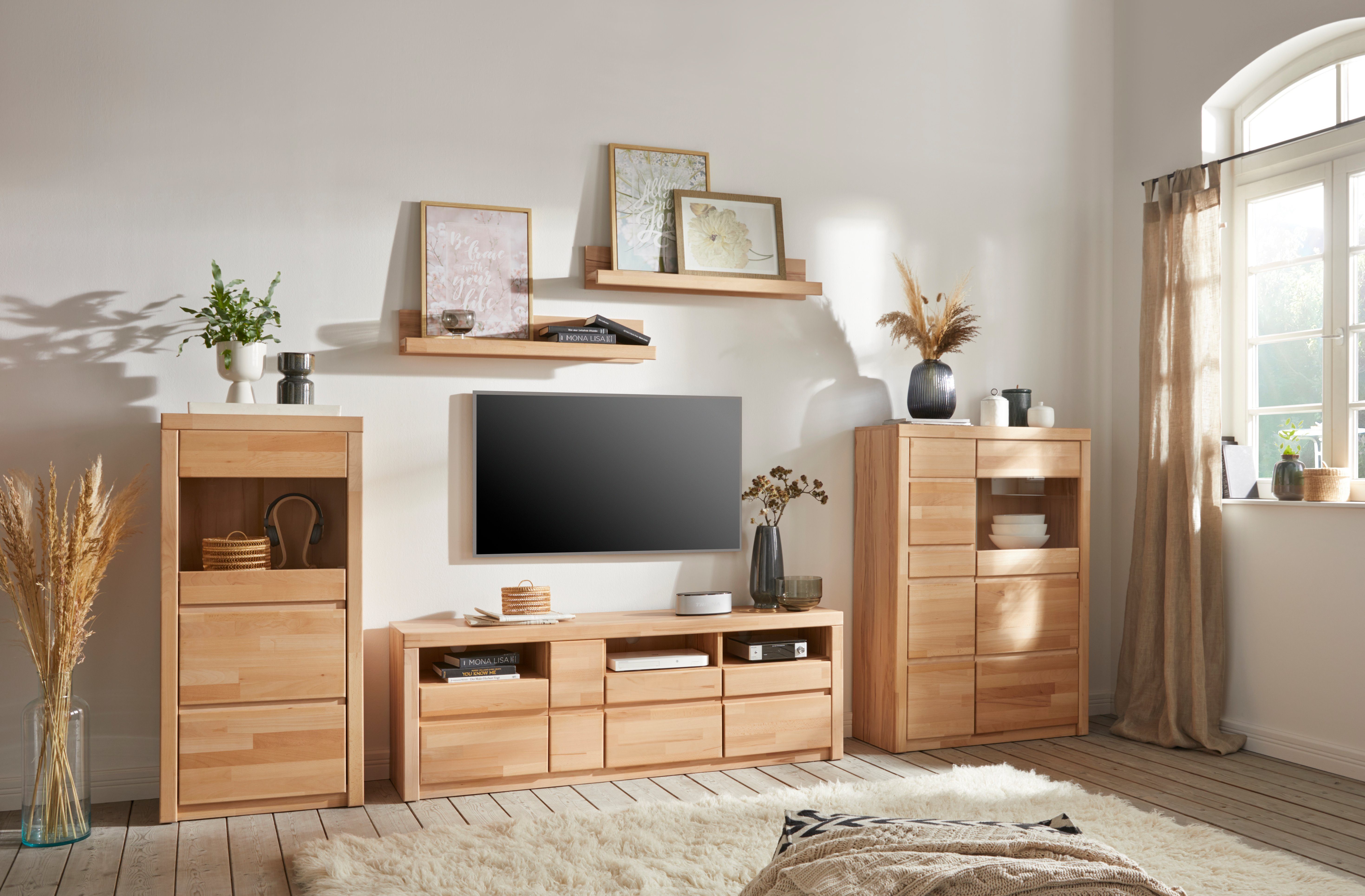 Woltra Wohnwand Silkeborg, (Set, 5-St), teilmassiv mit schöner griffloser Optik