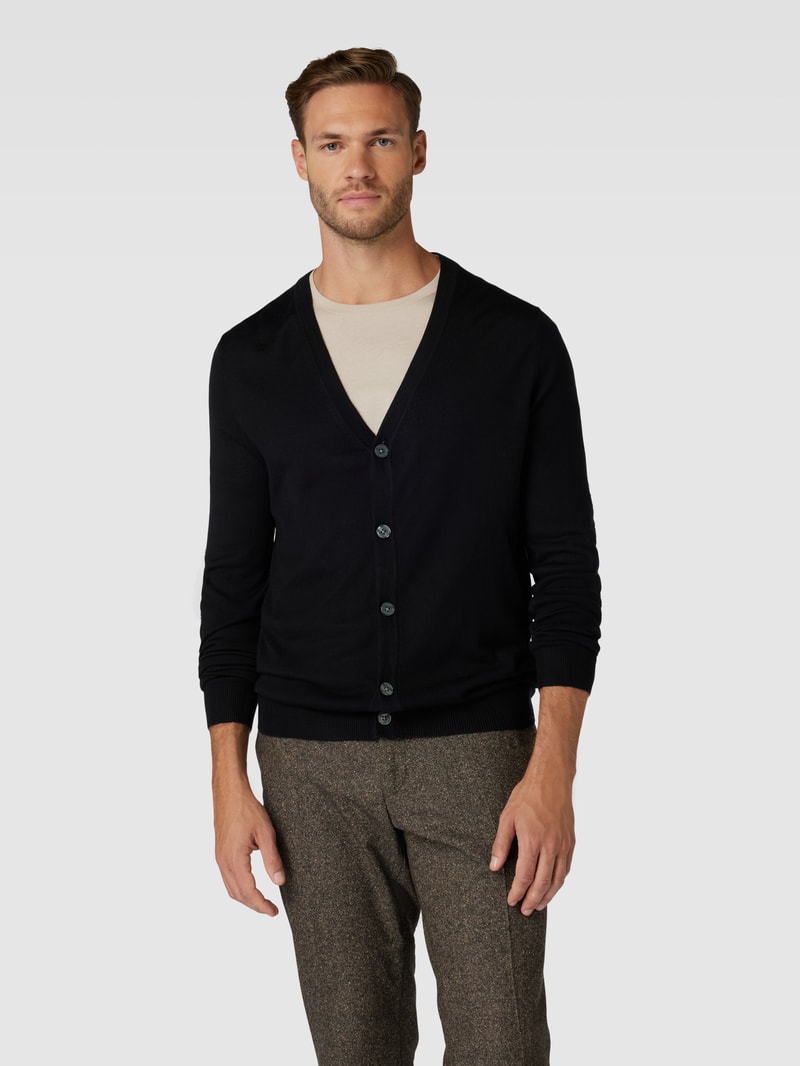 Strickjacke mit V-Ausschnitt und Knopfleiste in schwarz