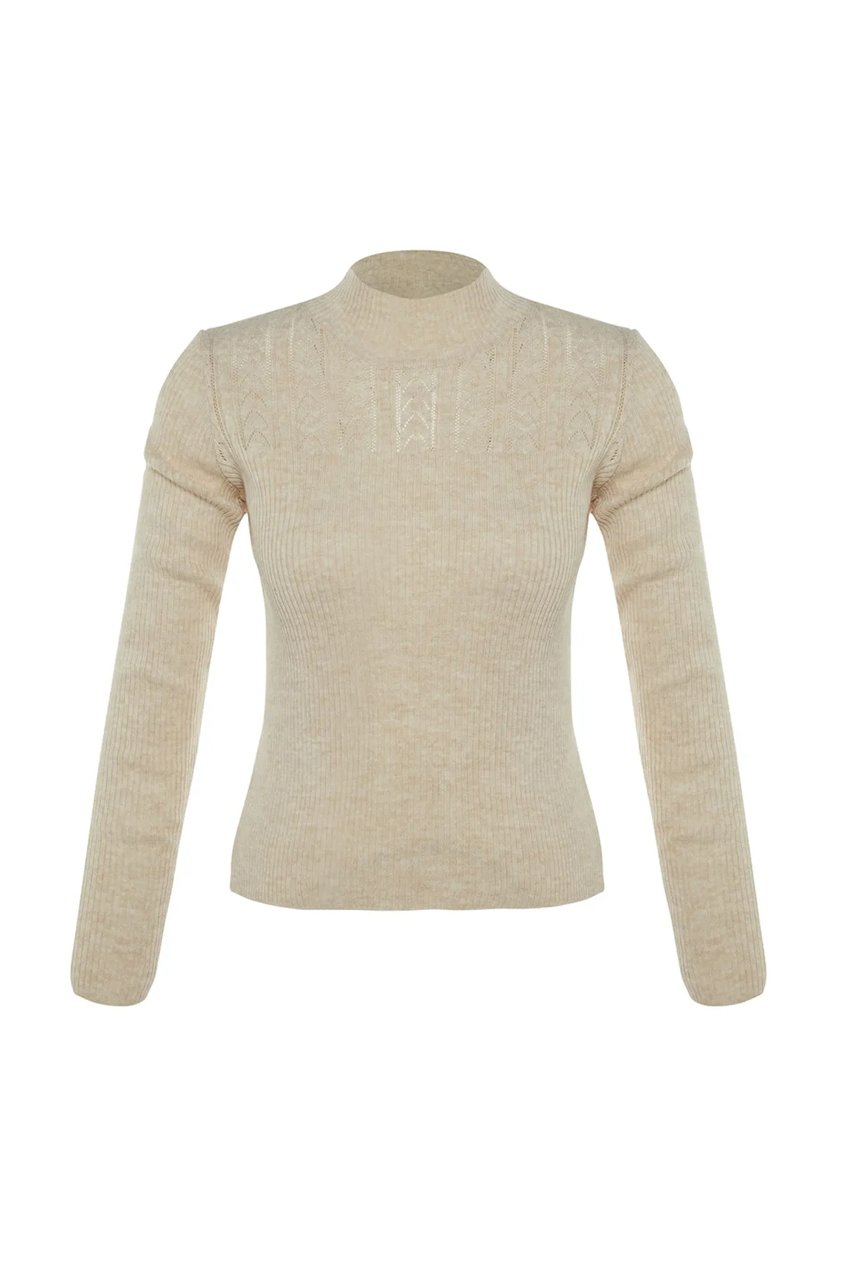 Trendyol Collection  Steinfarbener durchbrochener Strickpullover TWOAW21KZ0934