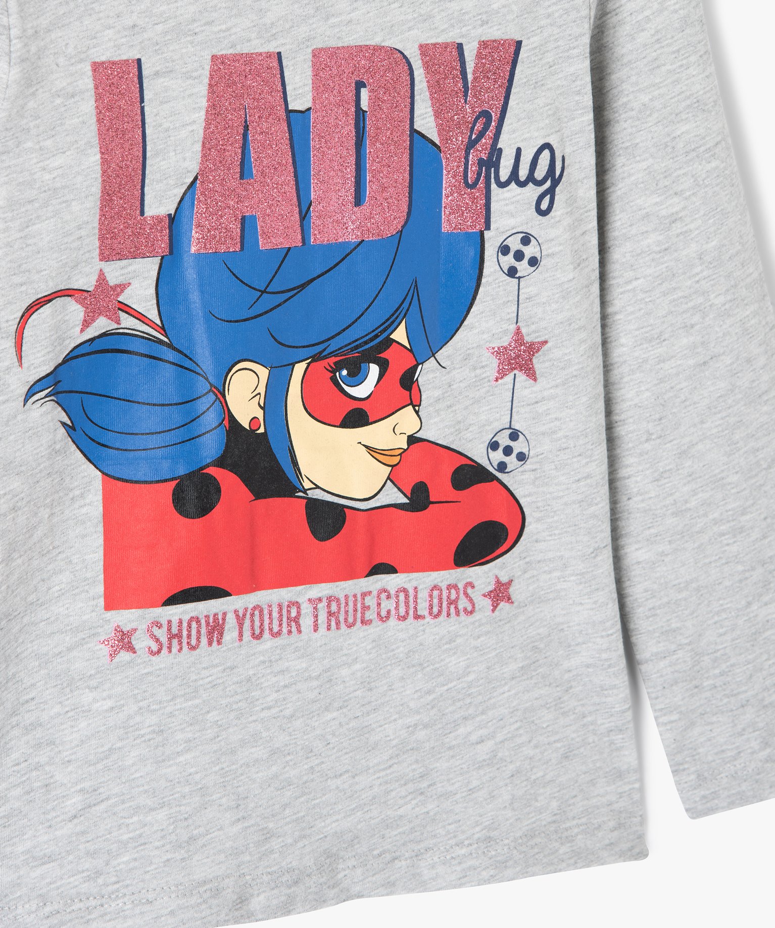 Tee-shirt fille à manches longues imprimé Lady Bug - Mirac... gris | GEMO
