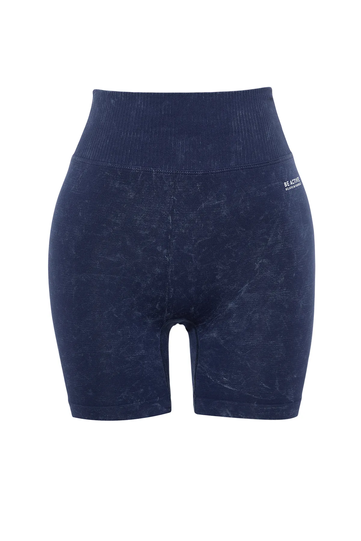 Trendyol Collection  Blaue nahtlose/nahtlose Acid-Wash-Strick-Sportshorts/kurze Leggings THMSS23TY00034