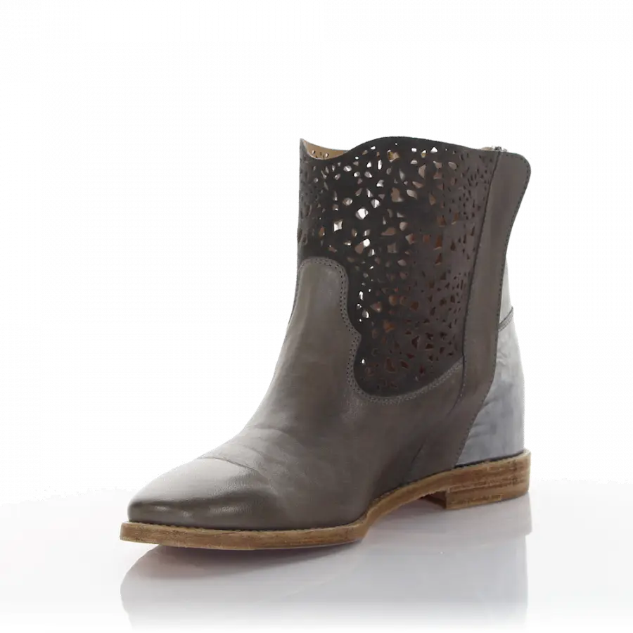 Rossano Bisconti - Stiefeletten Kalbsleder Lackleder Veloursleder Lochmuster grau silber - grau