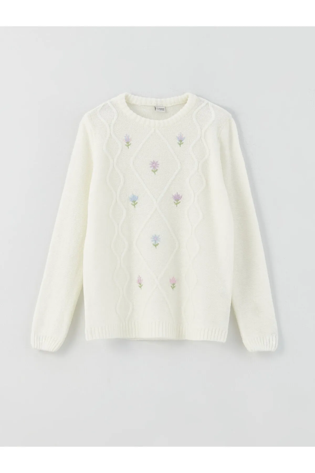 LC Waikiki  Langarm-Strickpullover für Mädchen mit Rundhalsausschnitt und Stickerei