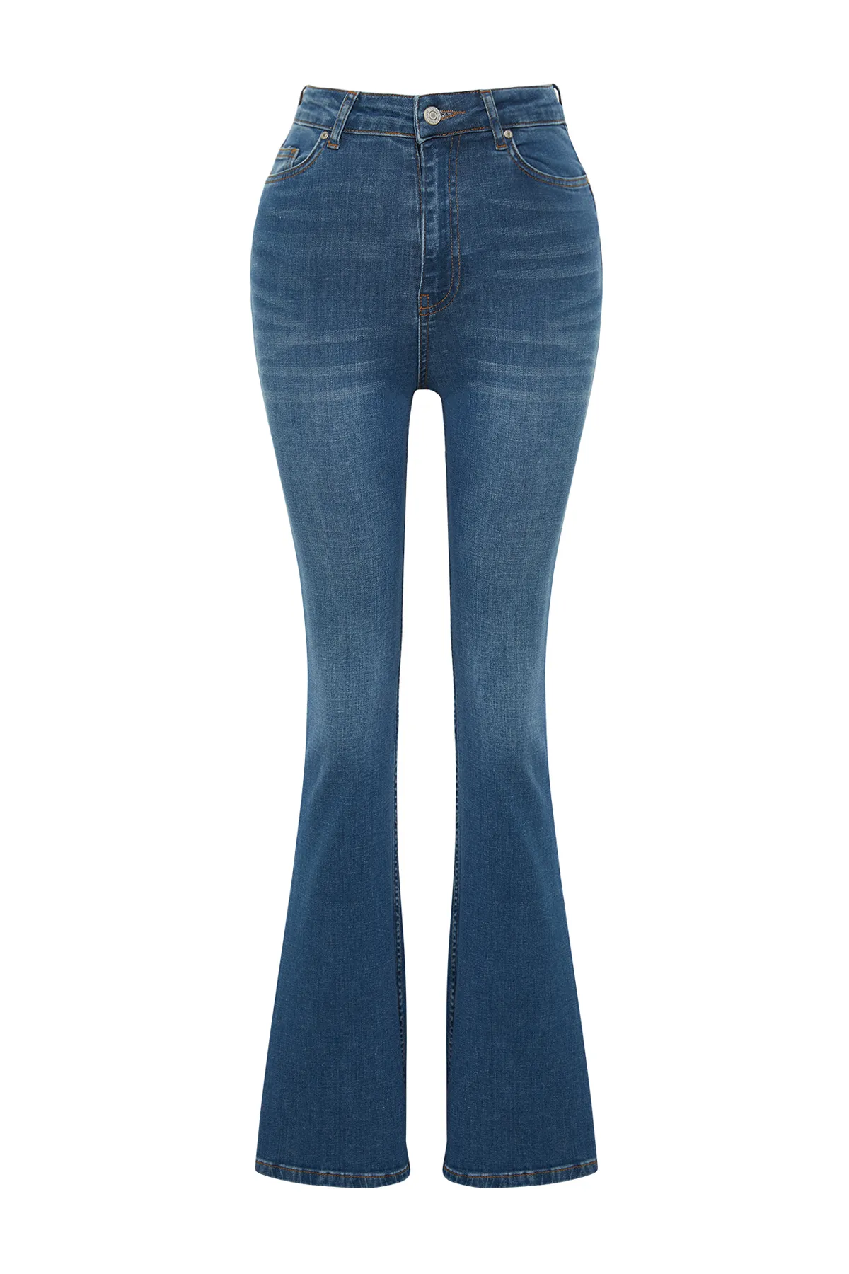 Trendyol Collection  Blaue Schlagjeans mit hoher Taille TWOSS24JE00135