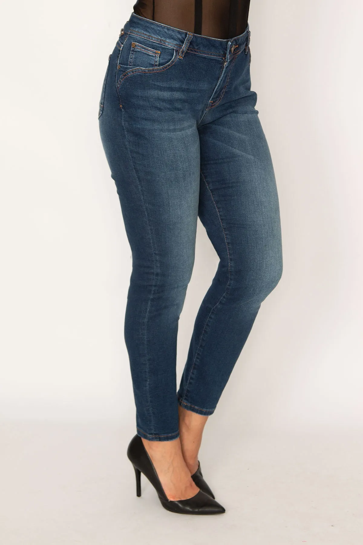 Şans Tekstil  Marineblaue 5-Pocket-Jeanshose aus Lycra für Damen 26a34247