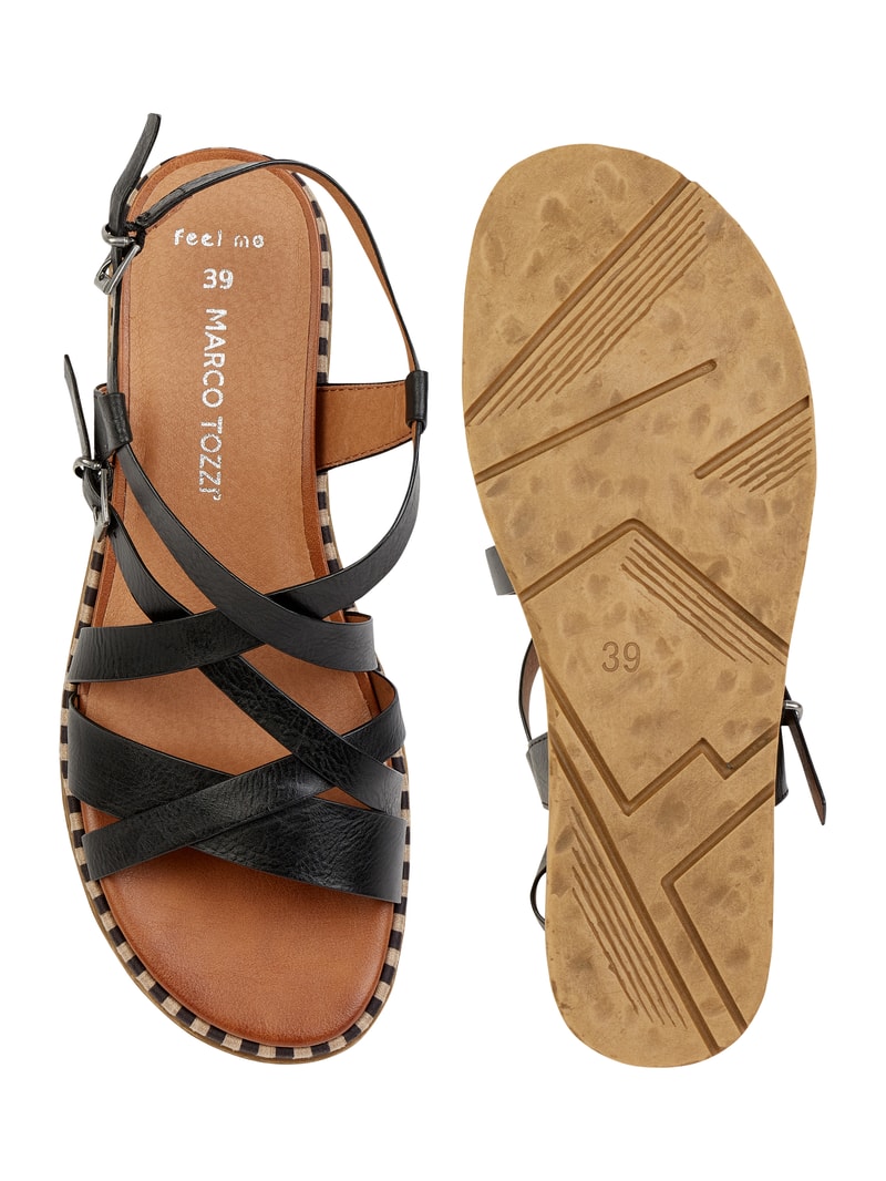 Sandalen in Leder-Optik in schwarz