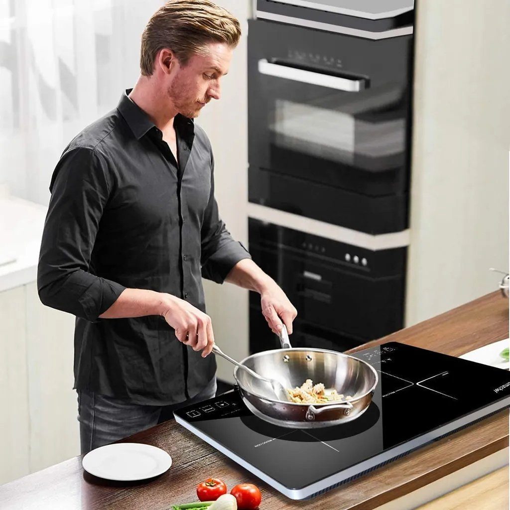 AMZCHEF Doppel-Induktionskochplatte DC08, 3500w, 10 Temperaturstufen, 3-Stunden-Timer, Sicherheitssperre