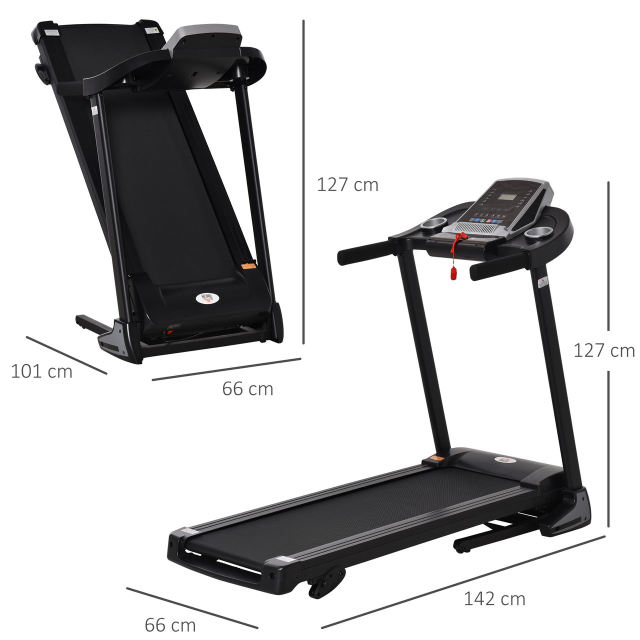 HOMCOM Laufband Klappbar 1-12,8 km/h 500W Laufgerät mit LED-Anzeige Stahl ABS