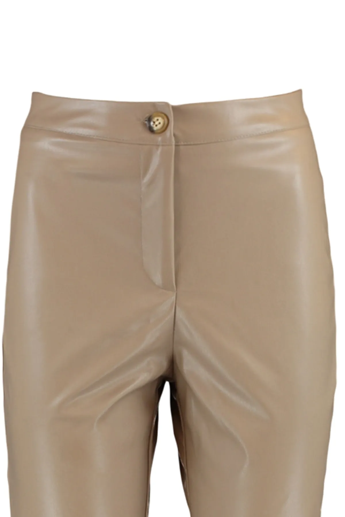 Trendyol Collection  Nerzfarbene, gerade geschnittene Hose aus gewebtem Kunstleder TWOAW22PL0284