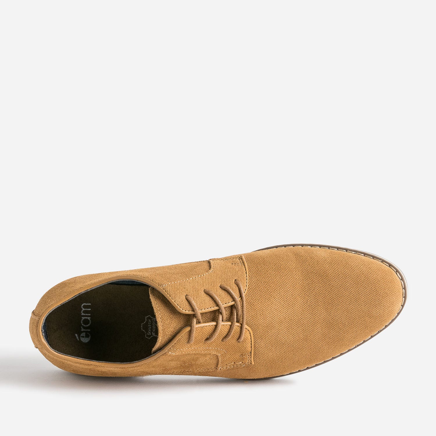 Derby camel en cuir velours embossé