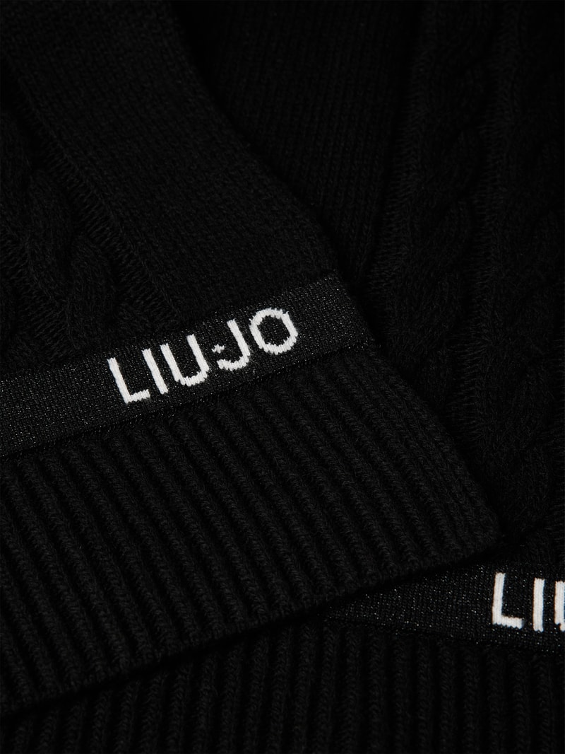 Schal mit Label-Print in schwarz