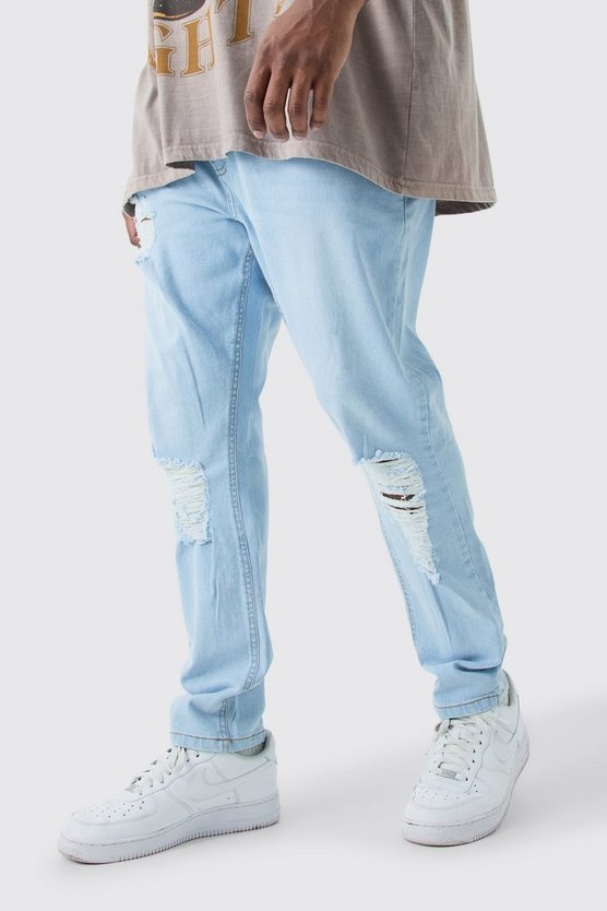 Plus gerade Jeans mit Acid-Waschung und Riss an Knie