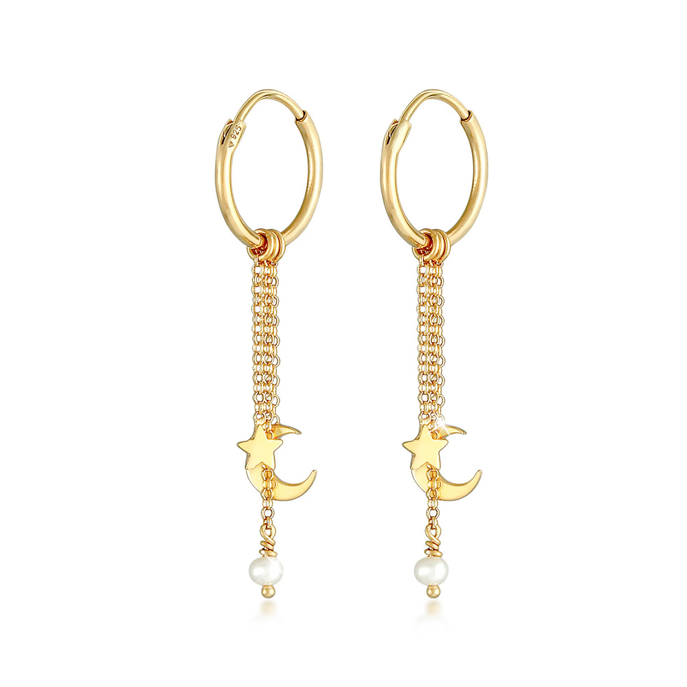 Elli Elli Boucles d'Oreilles Blogueuse créole de tendance astro-lunaire avec des perle Boucles d'oreilles