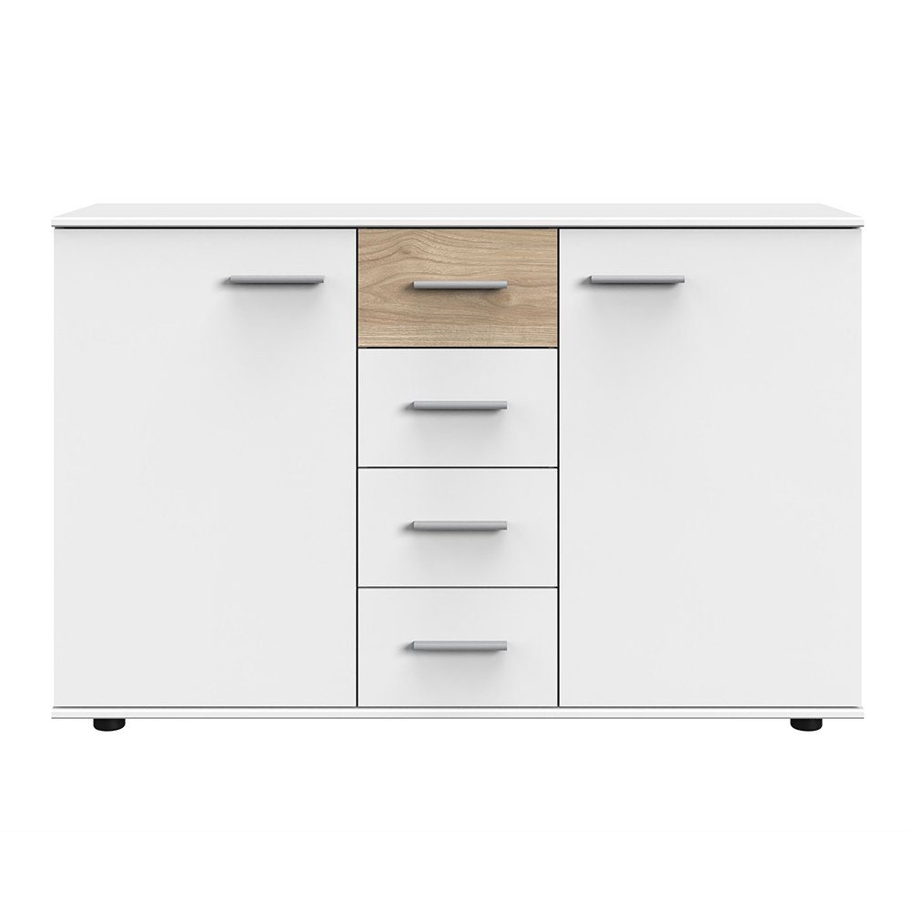 Lomadox Schlafzimmer-Set BRADFORD-43, (Spar-Set, 5-St), mit Bett 180x200 cm, Kleiderschrank 5-türig, Kommode, weiß mit Eiche