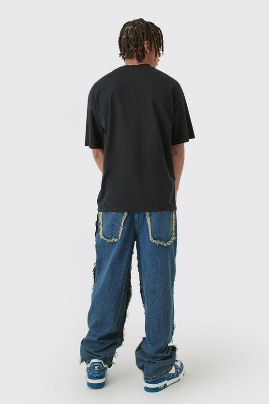 Lockere Patchwork Jeans in Blau
