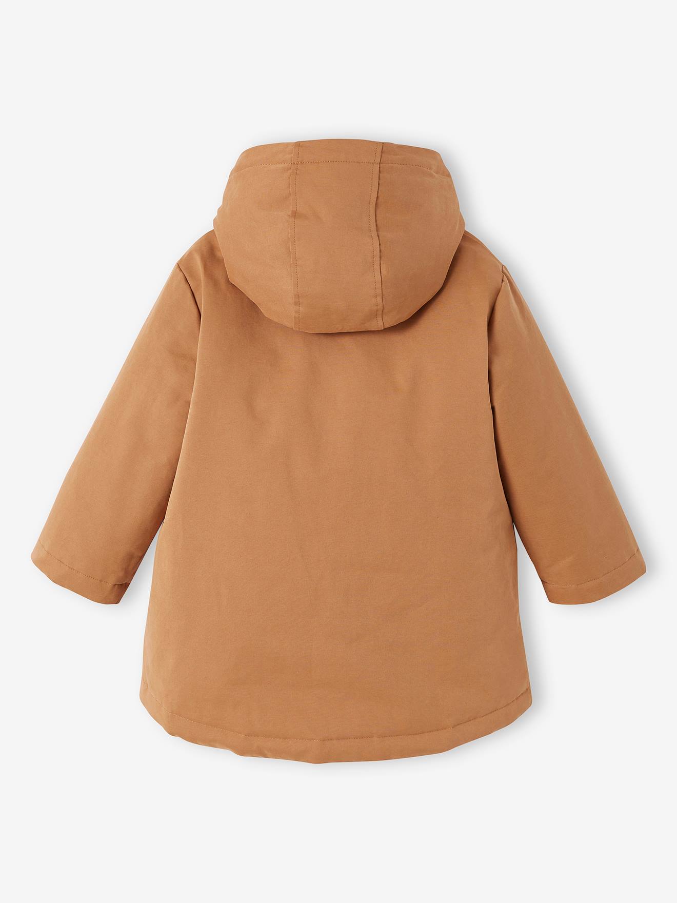 Parka à capuche 3 en 1 fille avec doudoune brillante doublée sherpa camel